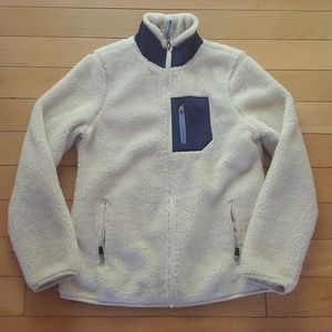 Old Navy/Patagonia style cream/blue full zip sherpa  jacket  XS